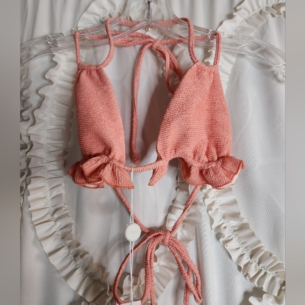 New Anthropologie Citrine Ruffle Coral Top  Swim Strappy Size Small